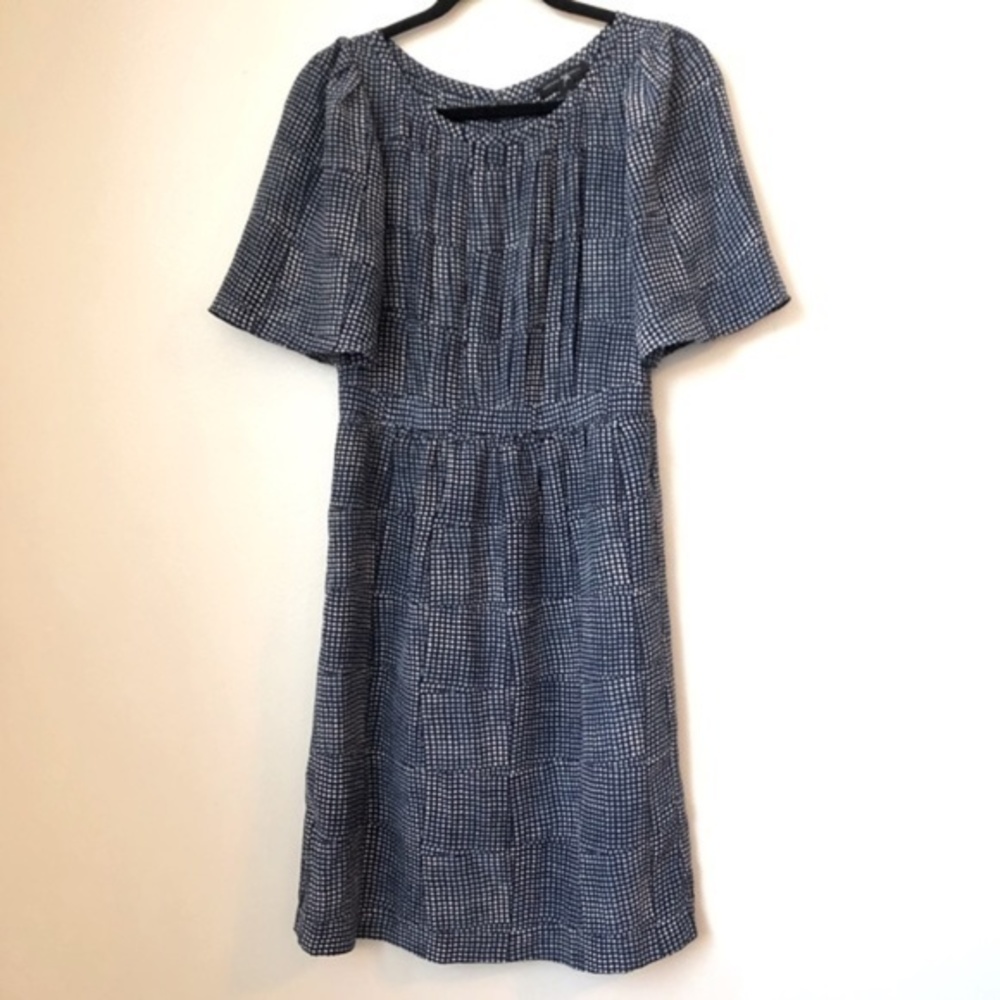Banana Republic Silk Geometric Print Navy Silk Gingham Dress Size 4